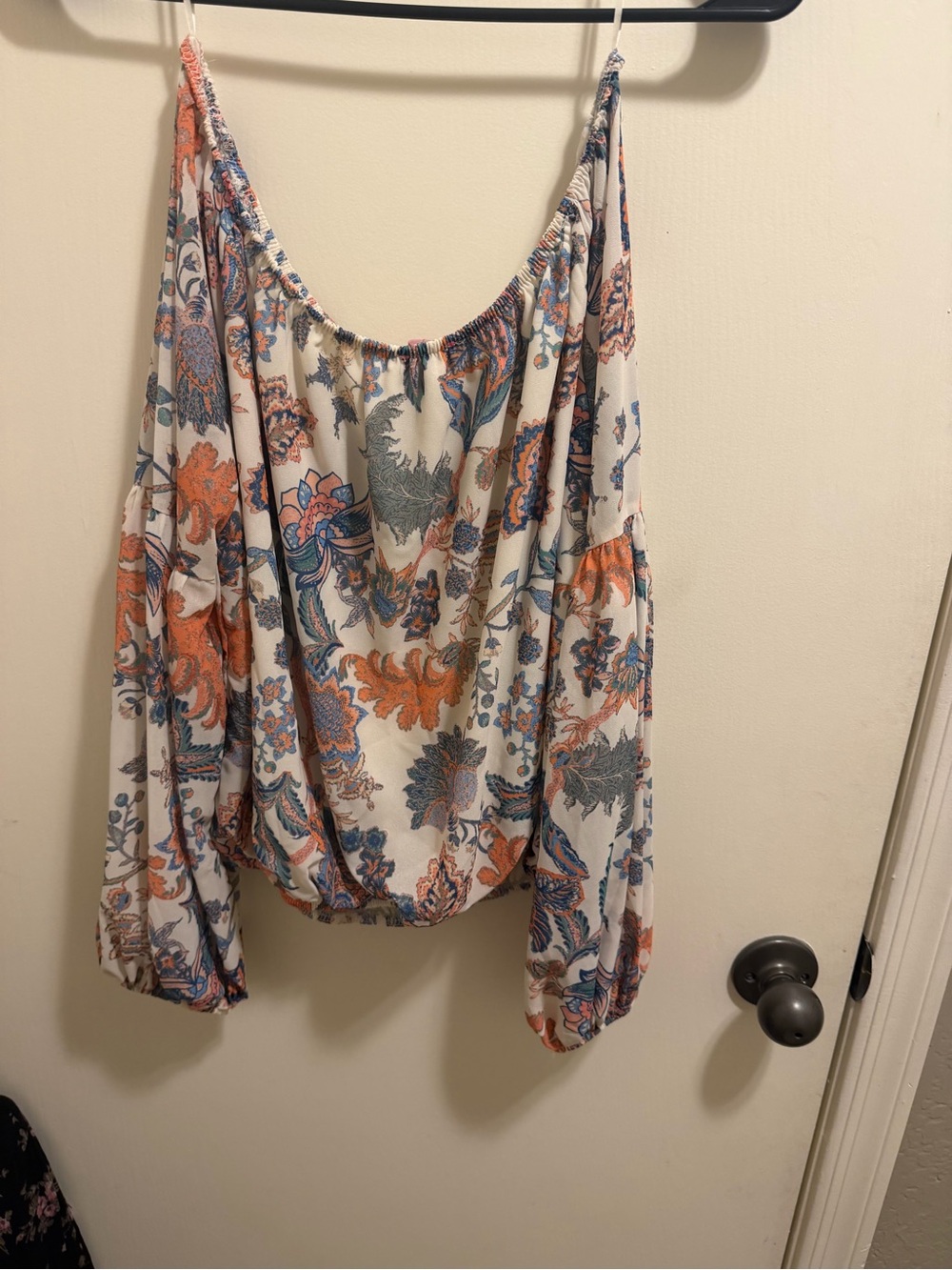 Flying tomato Off -Shoulder Floral Peasant Top - White with Orange & Blue